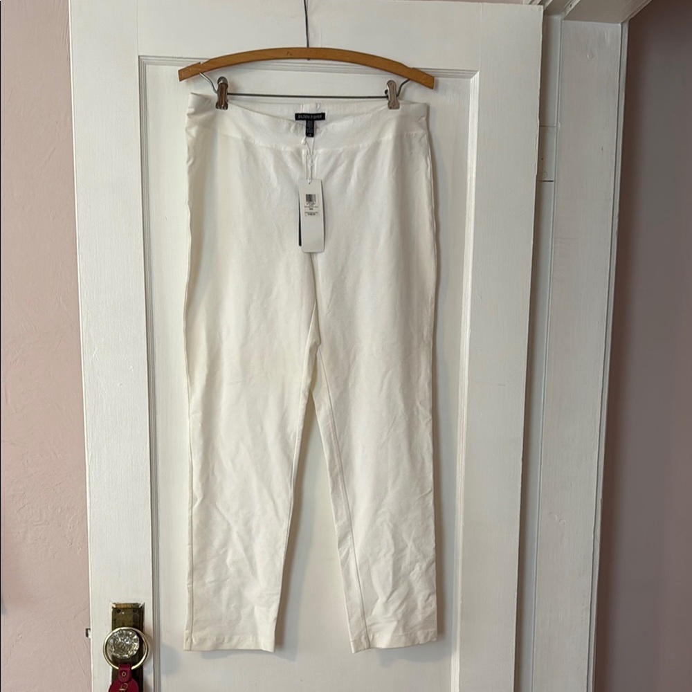 Eileen Fisher white slim ankle pant crepe